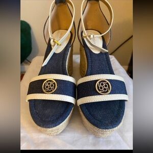 Liz Claiborne Platform Espadrilles blue / white Heel Sandal  Shoes Size 6M